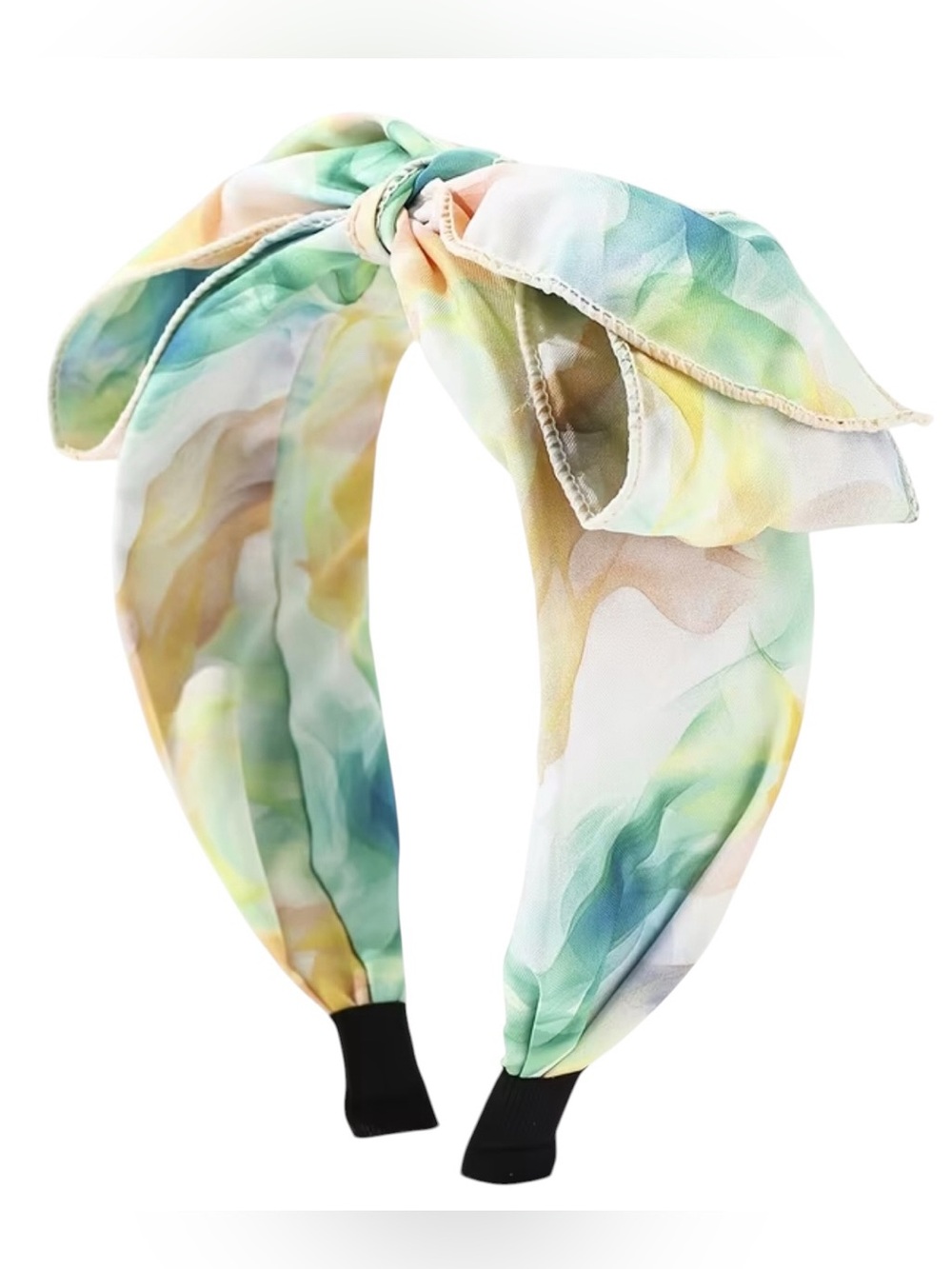 1005. Watercolor Bow Headband in Pastel Green and Yellow
